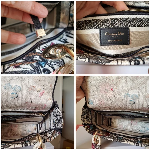 Lady Dior D lite flower latte embroidered medium bag - Picture 5 of 9